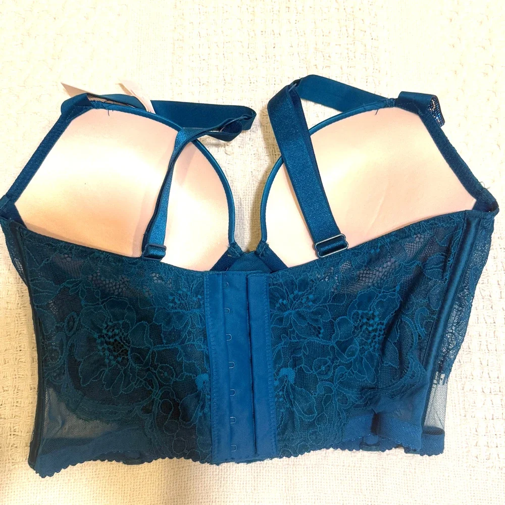 NWT Victoria’s Secret 34C rhinestone strap lace push up corset BC3 3305